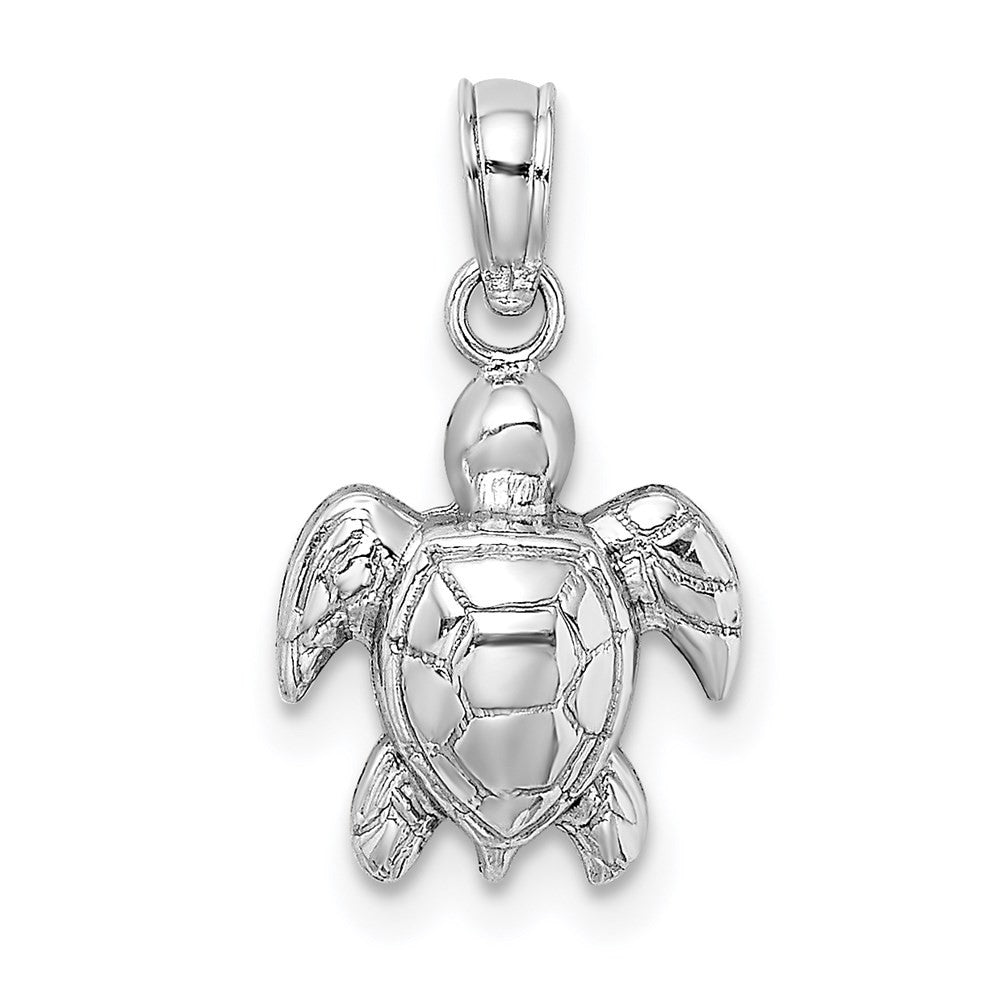 14K White Gold Textured Mini Sea Turtle Charm Pendant