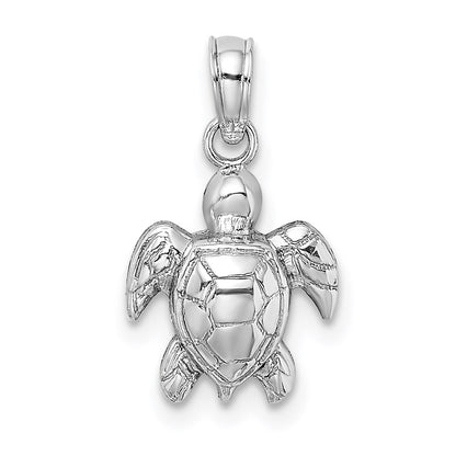 14K White Gold Textured Mini Sea Turtle Charm Pendant
