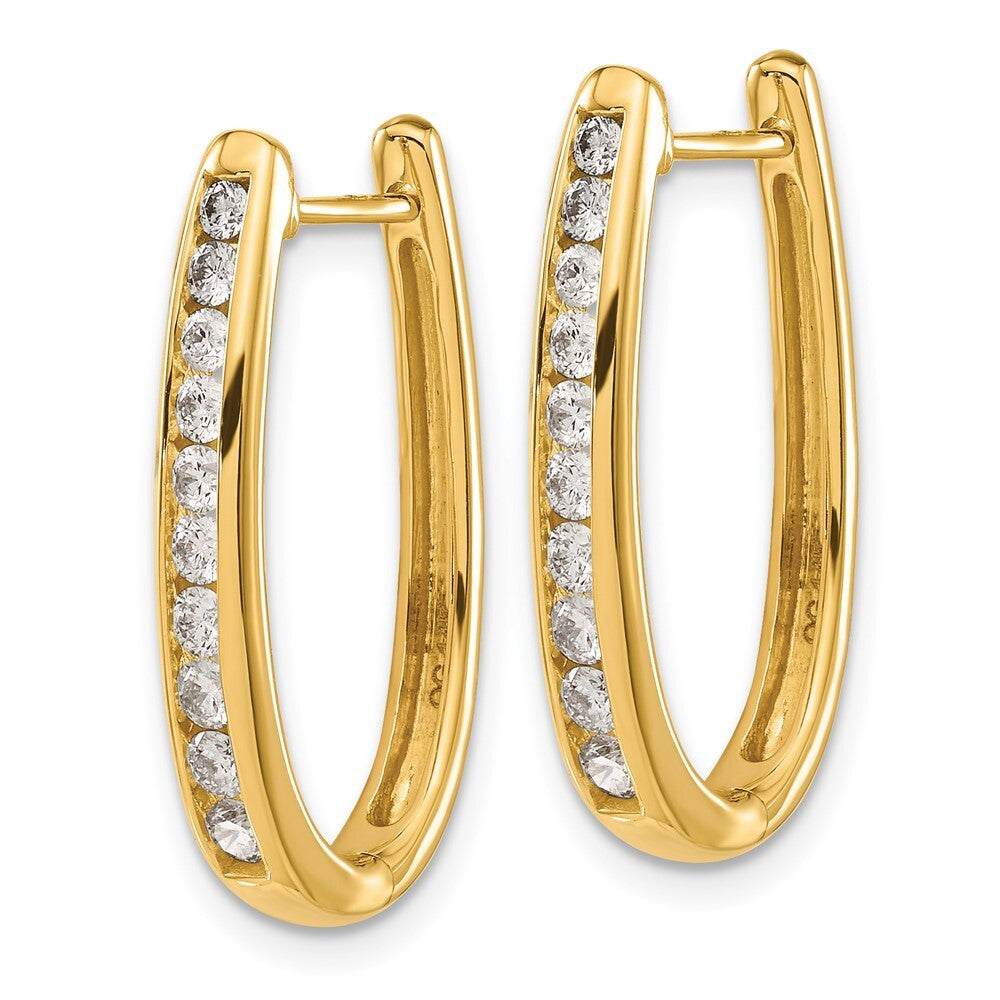14k Yellow Gold Diamond Oval Hinged Hoop Earrings
