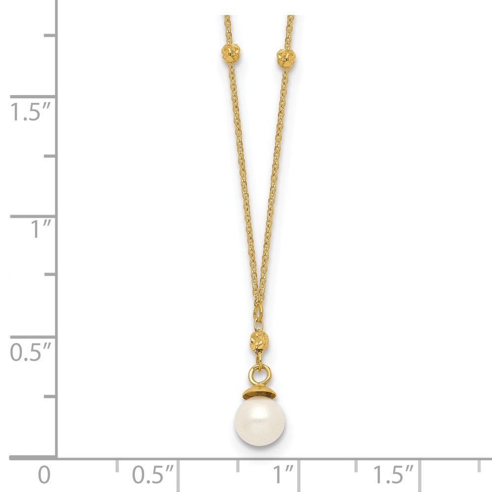 14k Yellow Gold Beaded Chain Necklace w/5mm Freshwater Cultured Pearl Necklace