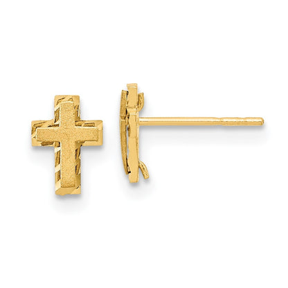 14k Yellow Gold Satin & Polished Diamond-cut Cross Stud Earrings