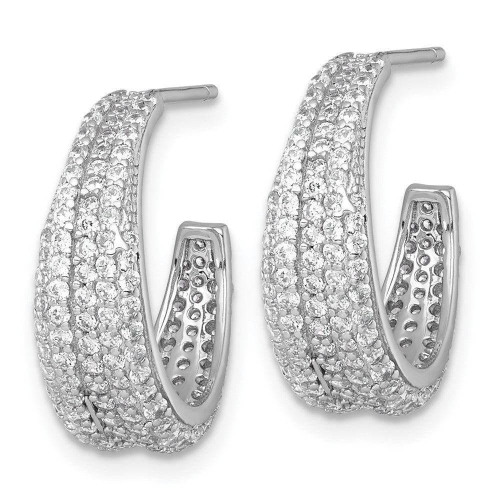 Sterling Silver Rhodium-plated Polished and Tapered Pave CZ C-Hoop Earrings