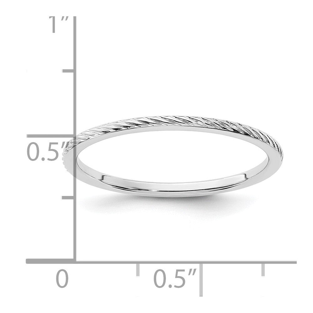 14K White Gold 1.2mm Twisted Wire Pattern Stackable Band Size 9
