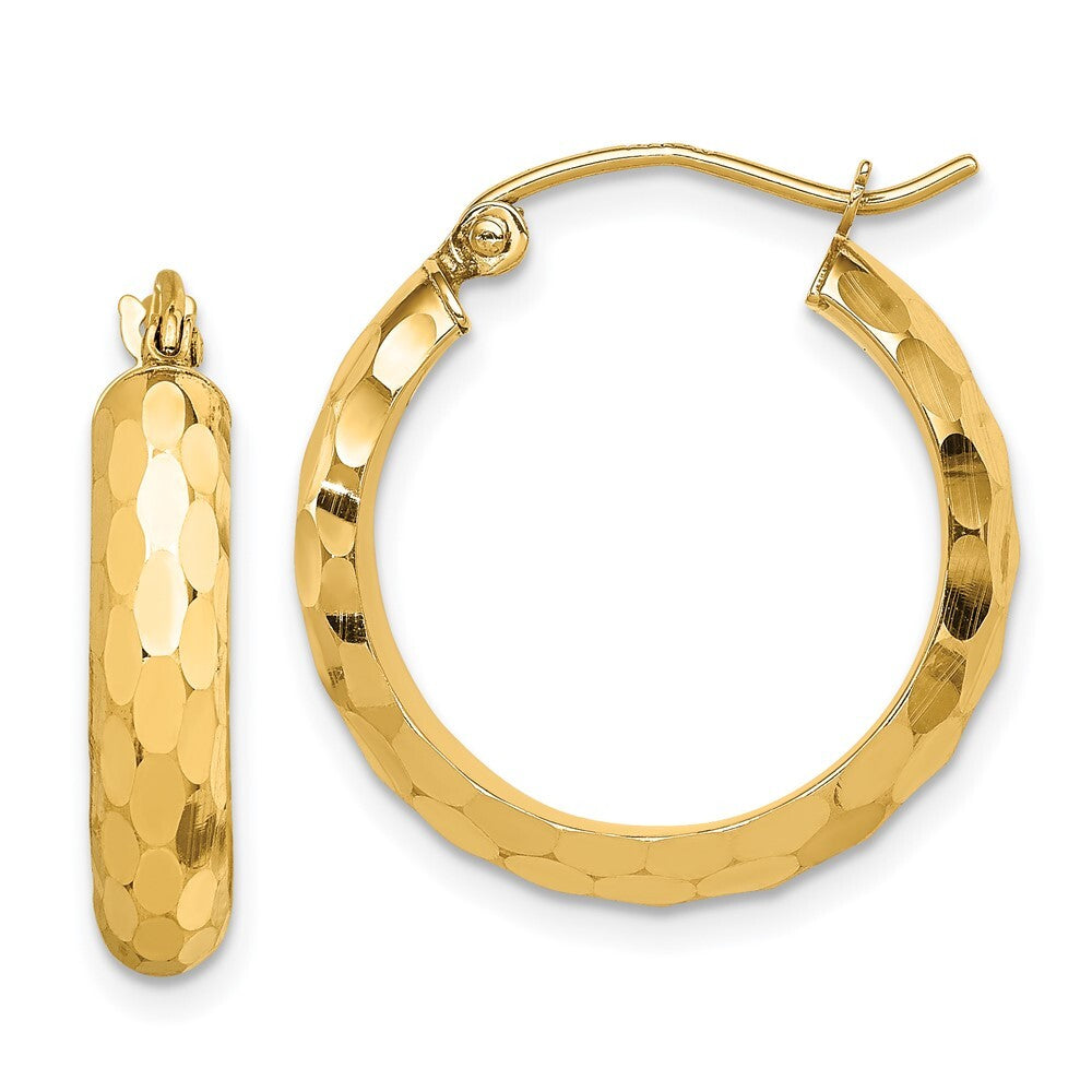 14k Yellow Gold Diamond-cut Hoop Earrings Gift for Women