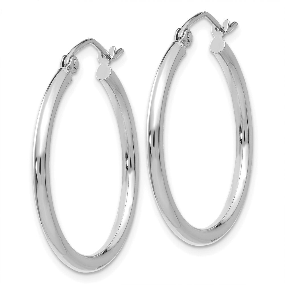 14k White Gold Polished 2x25mm Lightweight Tube Hoop Earrings Gift for Women