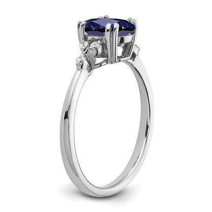 Sterling Silver Rhodium-plated Created Sapphire and Diamond Ring Size 8