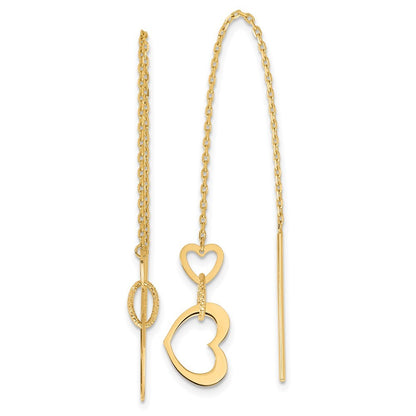 14k Yellow Gold Polished Hearts Dangle Threader Earrings