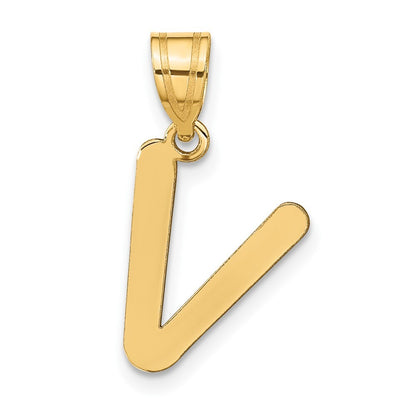 14k Yellow Gold Polished Bubble Letter V Initial Pendant for Women