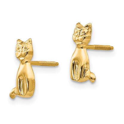 14k Yellow Gold Cat Stud Earrings Gift for Women
