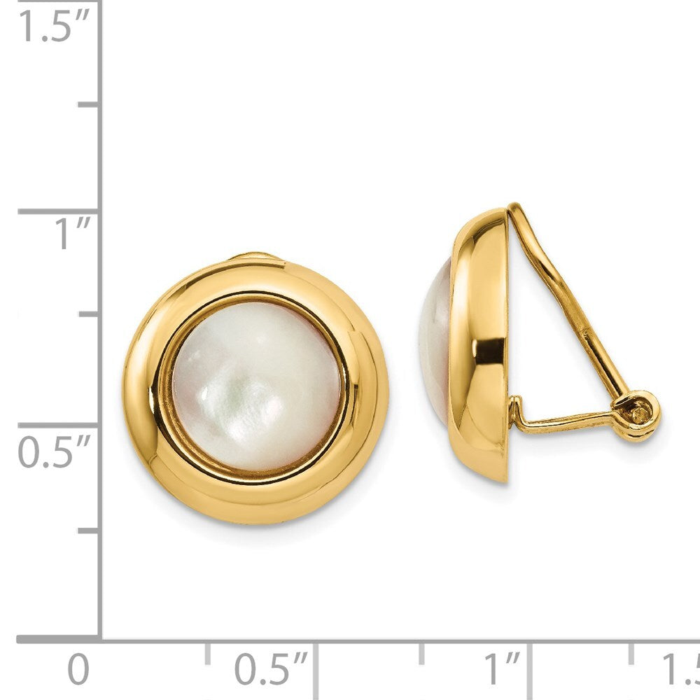 14k Yellow Gold Omega Clip MOP Non-pierced Stud Earrings
