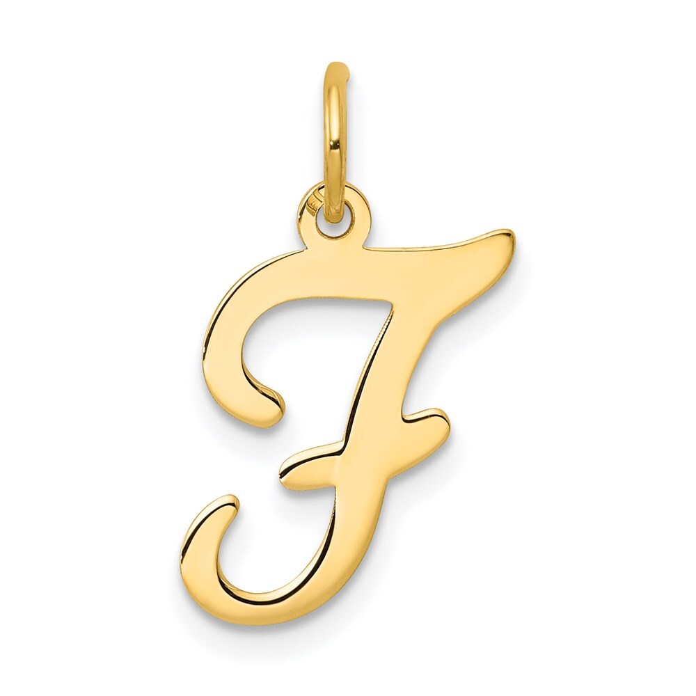 14k Yellow Gold Script Letter F Initial Charm Pendant for Women