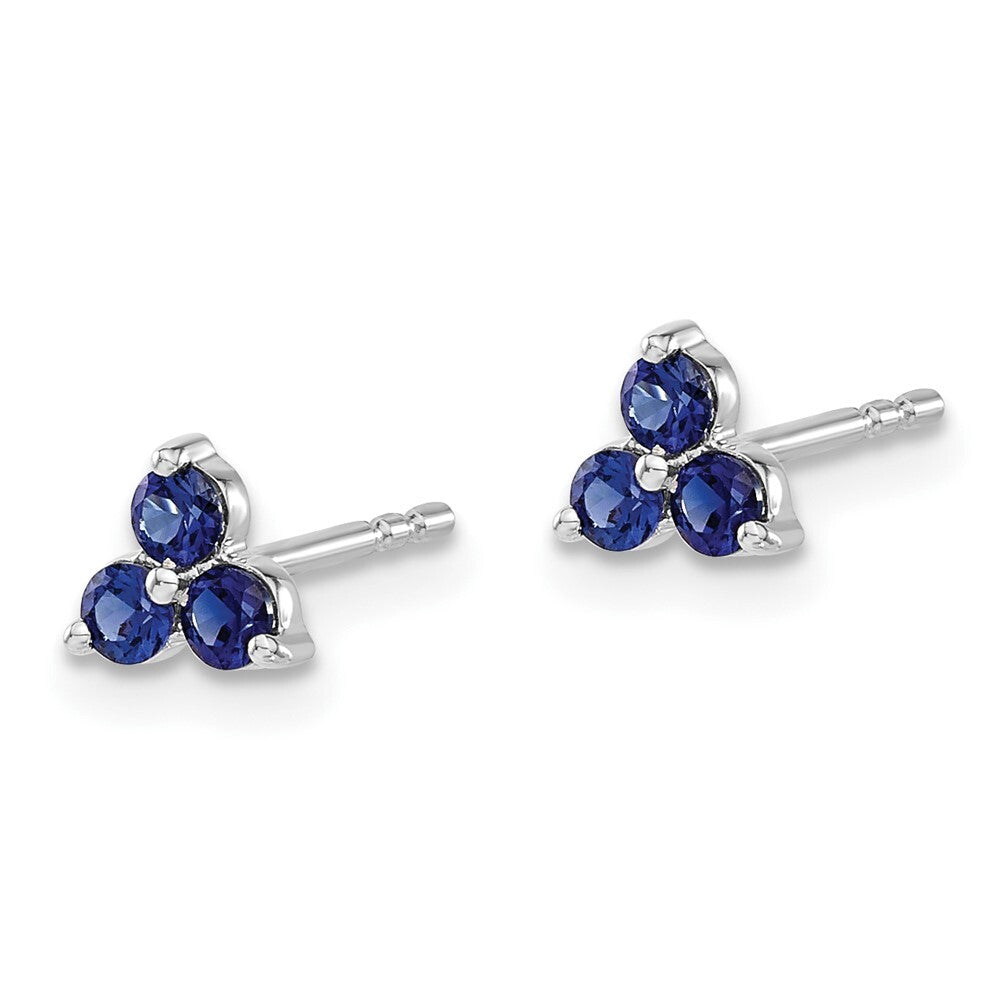 14k White Gold 3-stone Created Sapphire Triangle Stud Earrings Gift for Women