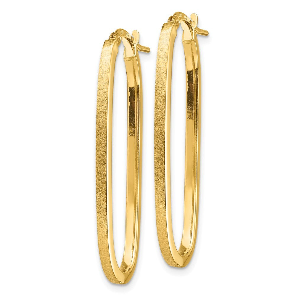 14k Yellow Gold Polished & Satin 2mm Oval Hoop Earrings