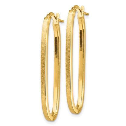 14k Yellow Gold Polished & Satin 2mm Oval Hoop Earrings