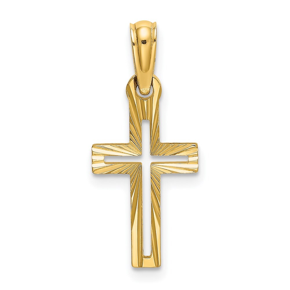 14k Yellow Gold Diamond-Cut Cross Charm Pendant for Women