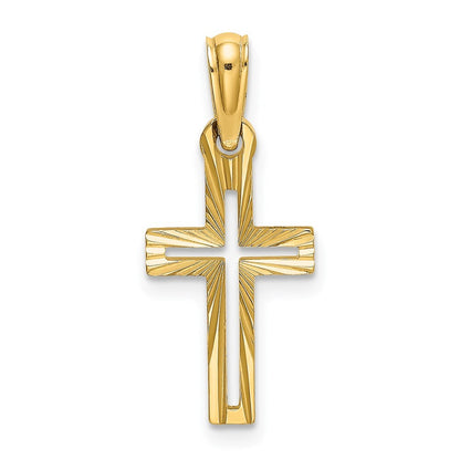 14k Yellow Gold Diamond-Cut Cross Charm Pendant for Women
