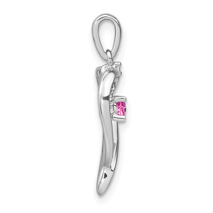 14k White Gold Created Pink Sapphire and Diamond Heart Pendant for Women