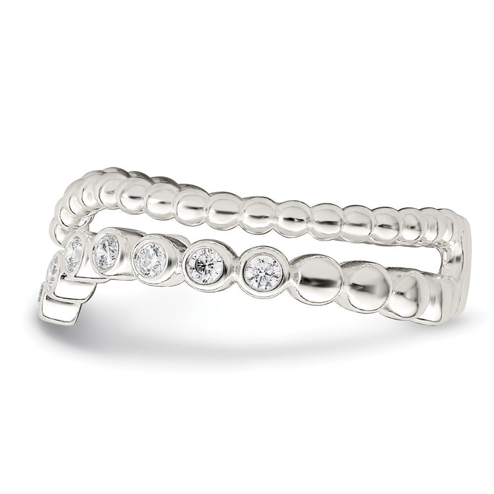 Sterling Silver Polished CZ Beaded Double Fancy Ring Size 7