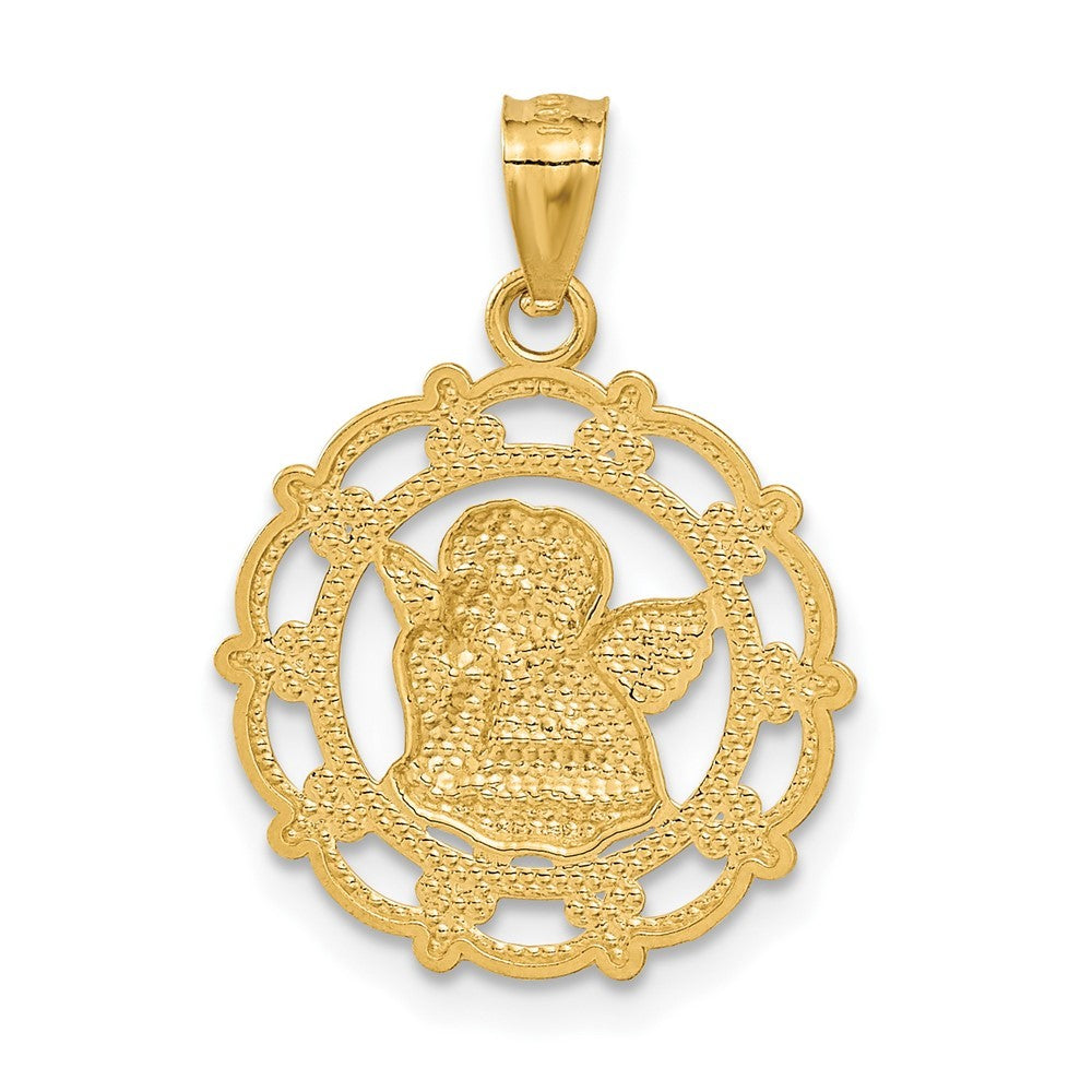 14k Yellow Gold w Rhodium Angel Pendant
