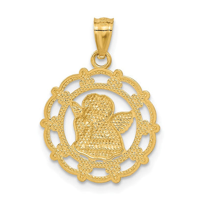 14k Yellow Gold w Rhodium Angel Pendant