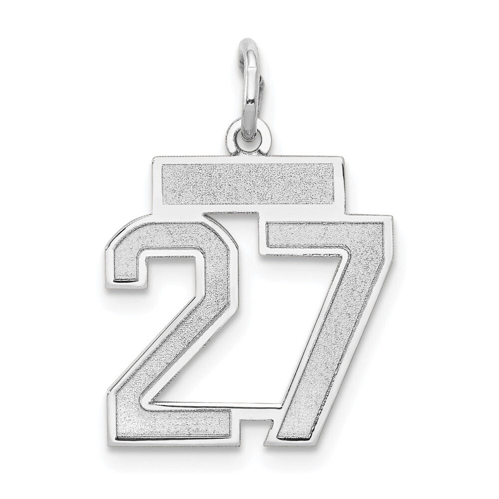 14k White Gold Small Satin Number 27 Charm Pendant for Women