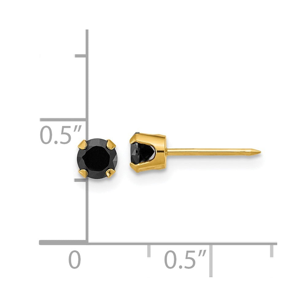 14k Yellow Gold Polished 4mm Black CZ Stud Piercing Earrings