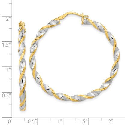 14k Yellow Gold & White Rhodium Polished & Twist Hoop Earrings