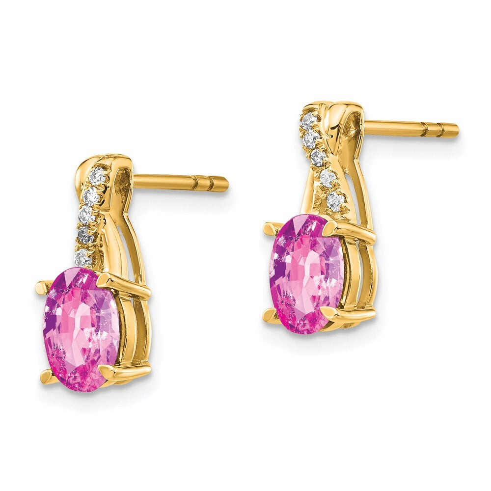14k Yellow Gold Created Pink Sapphire and Diamond Stud Earrings Gift for Women