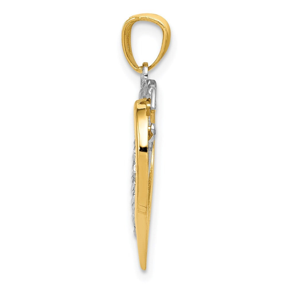 14k Two-tone Gold Polished Diamond-cut Intertwined Hearts Pendant