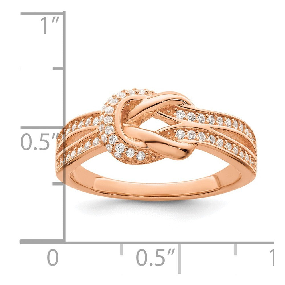 Sterling Silver Polished Rose-tone CZ Knot Ring Size 6