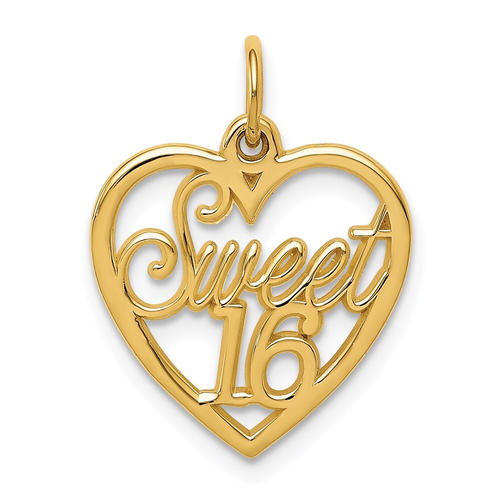 14k Yellow Gold SWEET 16 Charm Pendant for Women