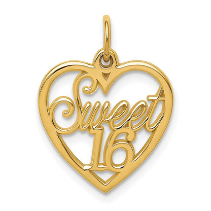 14k Yellow Gold SWEET 16 Charm Pendant for Women