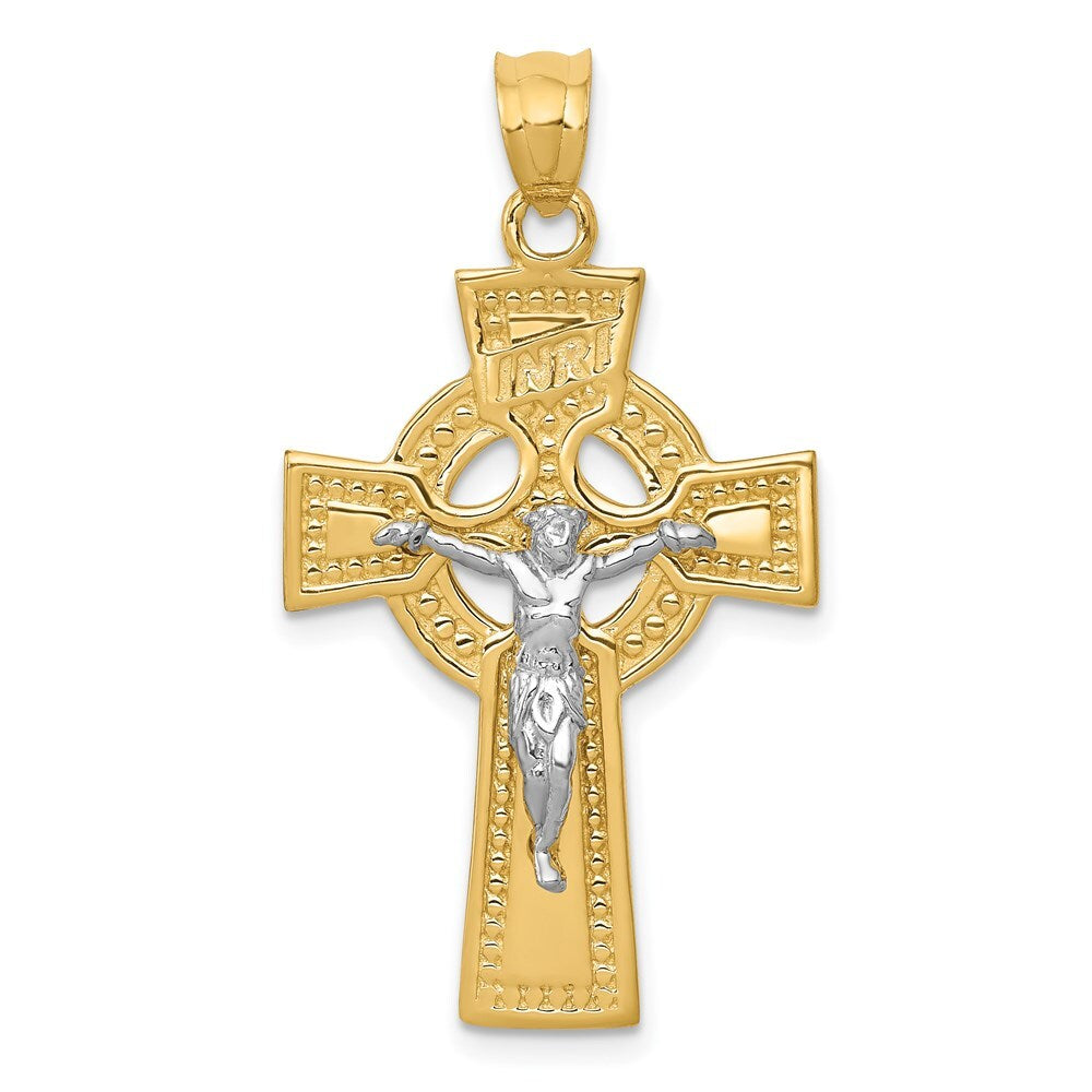 14k Two-tone Gold INRI Celtic Crucifix Pendant for Women