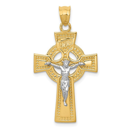 14k Two-tone Gold INRI Celtic Crucifix Pendant for Women