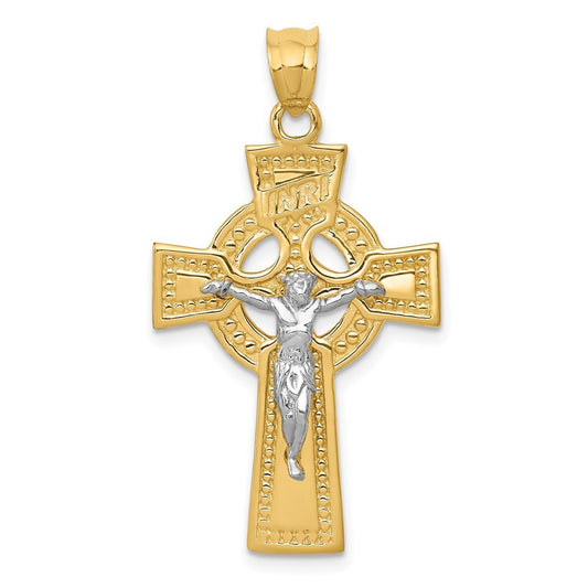 14k Two-tone Gold INRI Celtic Crucifix Pendant for Women