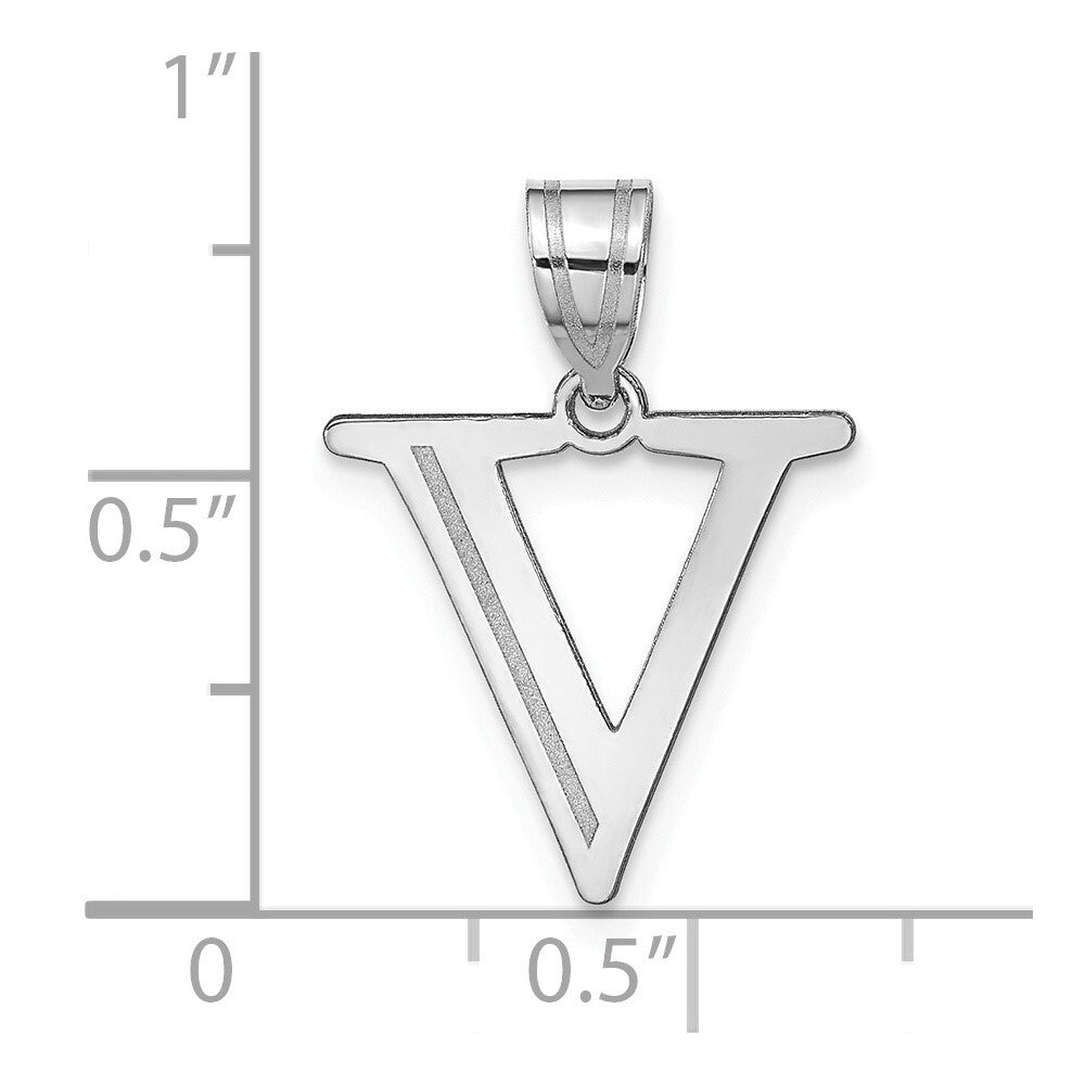 14k White Gold Polished Etched Letter V Initial Pendant for Women