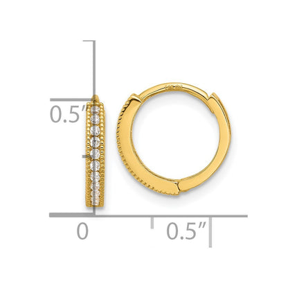 14k Yellow Gold Polished Cubic Zirconia 2mm Hinged Huggie Hoop Earrings
