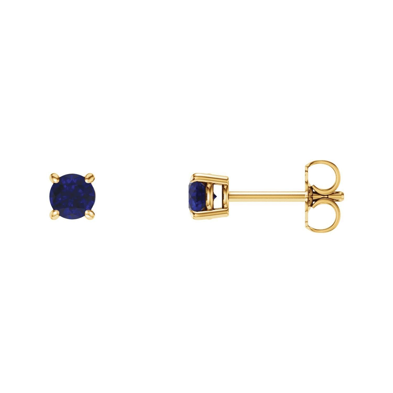 14k Yellow Gold 5 mm Natural Blue Sapphire Stud Earrings Fine Jewelry for Women