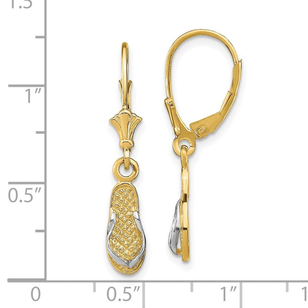 14k Yellow Gold and Rhodium Flip Flop Drop Dangle Earrings