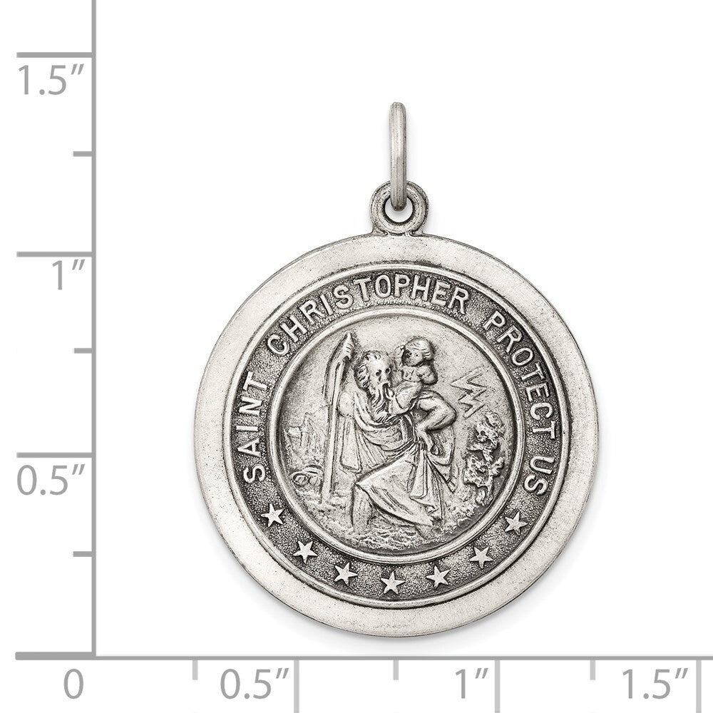Sterling Silver Antiqued St. Christopher Medal Pendant