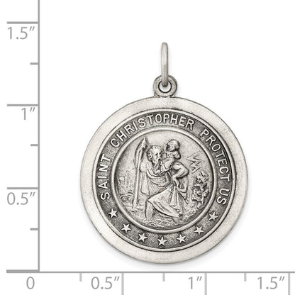 Sterling Silver Antiqued St. Christopher Medal Pendant