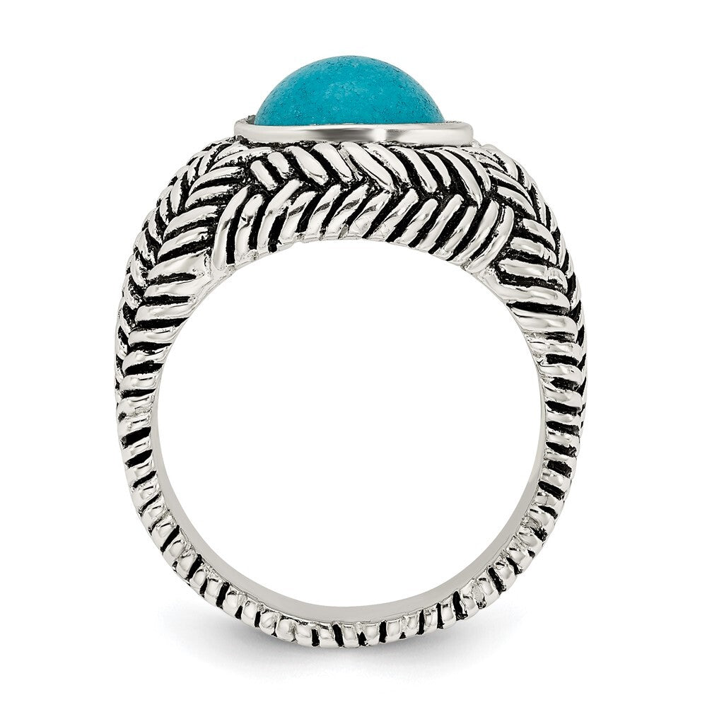 Sterling Silver Oxidized Imitation Turquoise Ring Size 6