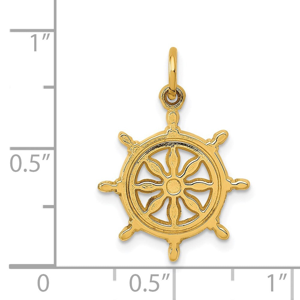 14k Yellow Gold Ships Wheel Charm Pendant for Women
