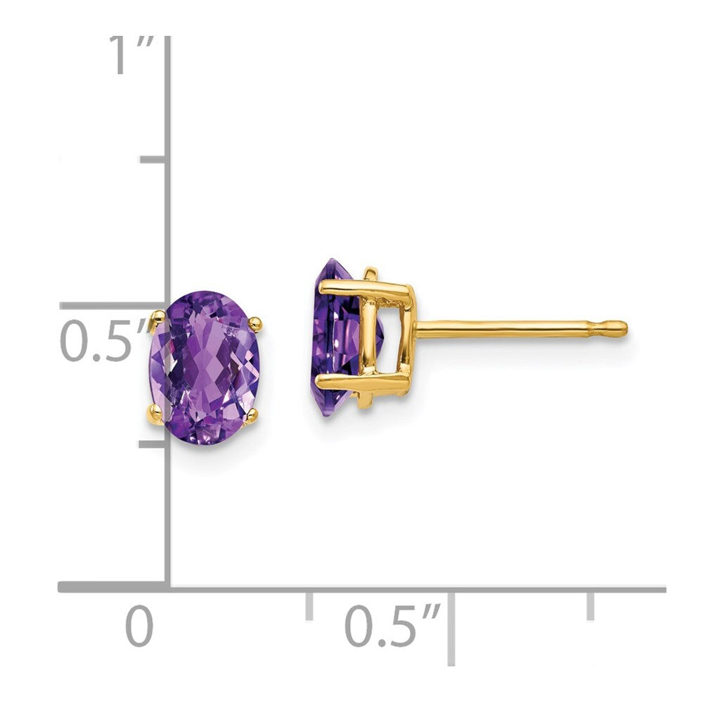 14k Yellow Gold 7x5mm Oval Amethyst Stud Earrings