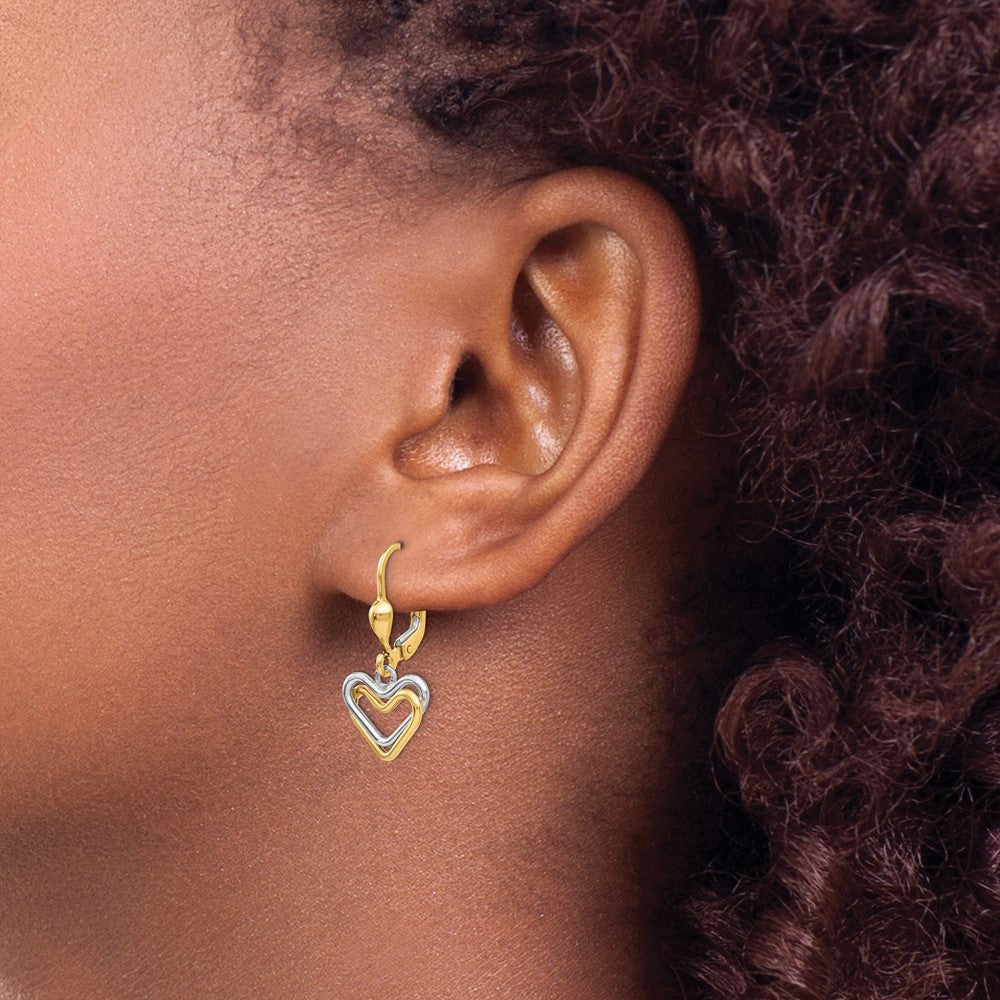 14k Two-tone Heart Drop Dangle Dangle Earrings