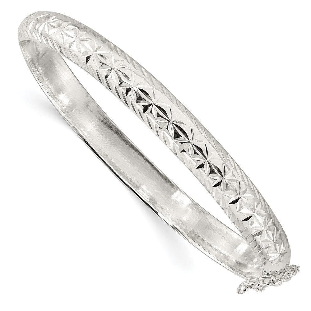 Sterling Silver Polished and Diamond-Cut 7.25mm Hinged Bangle