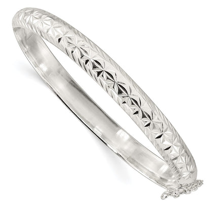 Sterling Silver Polished and Diamond-Cut 7.25mm Hinged Bangle