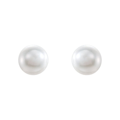 Gift for Mothers 14k White Gold Cultured White Freshwater Pearl Stud Earrings