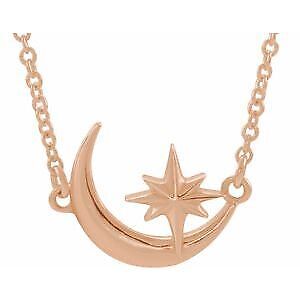 14k Rose Gold Crescent Moon & Star Pendant Necklace 16-18" for Women