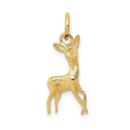 14k Yellow Gold Polished Open-Backed Deer Charm Pendant for Women